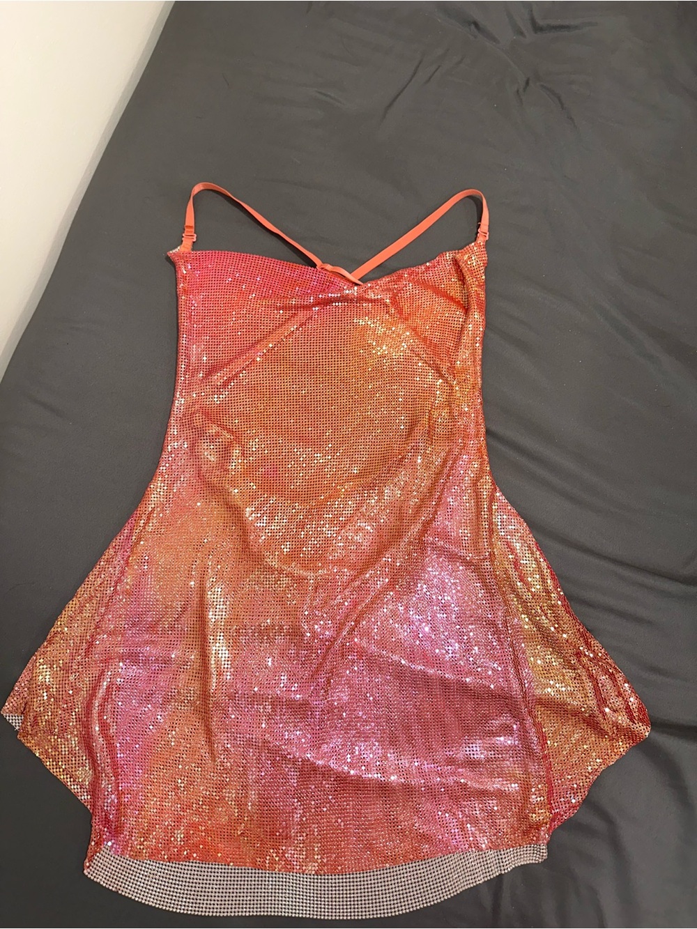 White Fox Boutique Iridescent Pink-Orange Sequin Slip